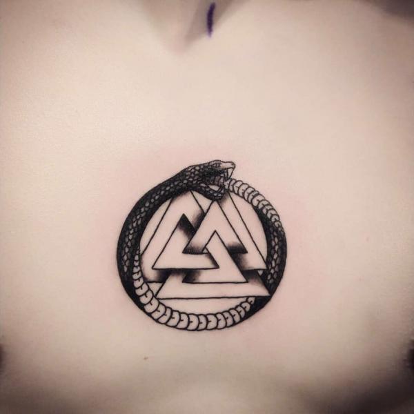 Valknut encircled with ouroboros