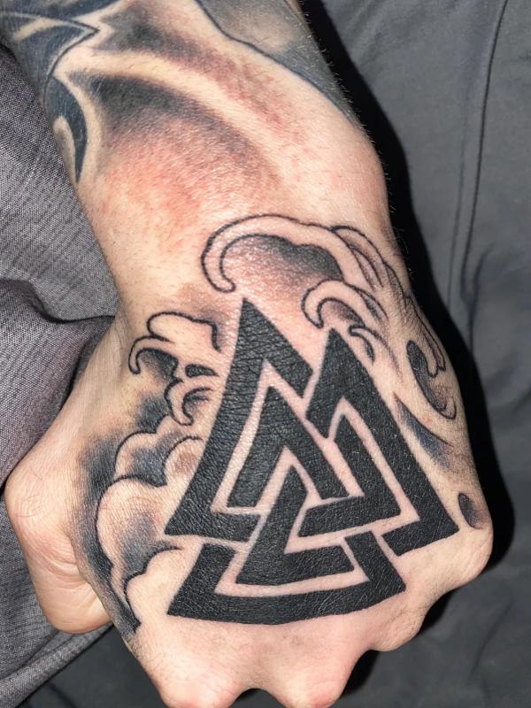 Valknut hand tattoo