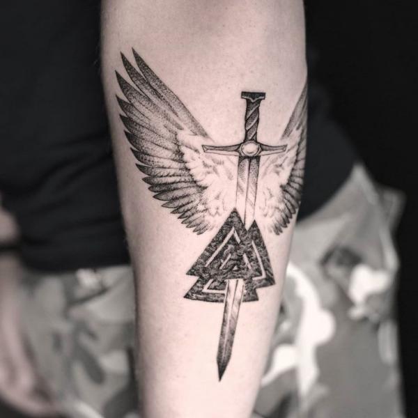 Valknut sword tattoo
