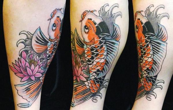 Water lily and koi fish in Japanese style