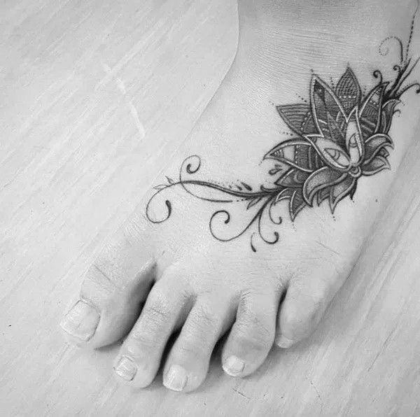 Water lily mandala foot tattoo
