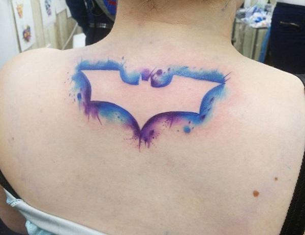 Watercolor bat tattoo outline