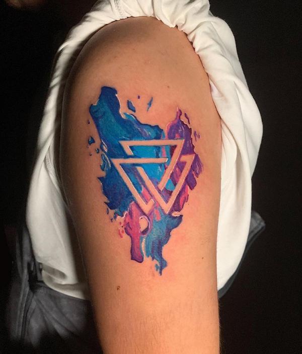 Watercolor valknut tattoo