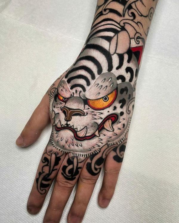 Soul of Tattoo  Hand tattoo tiger with mandala dot work  Facebook