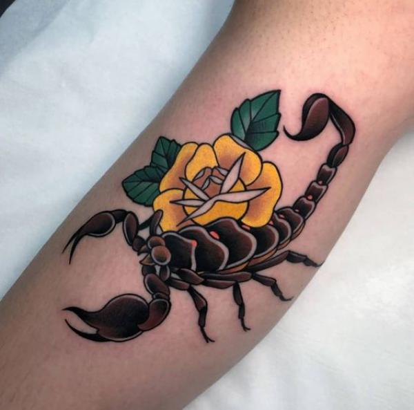 Yellow rose and black scorpion