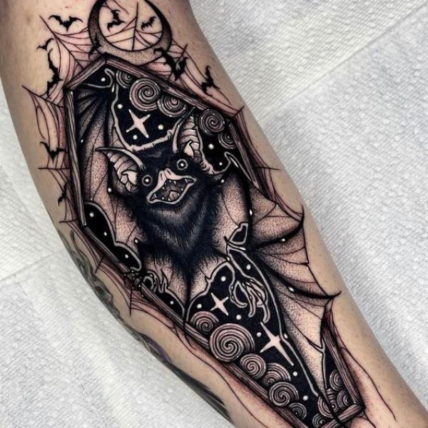 bat coffin tattoo