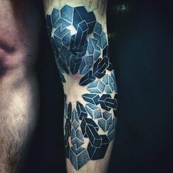 3D geometric knee tattoo