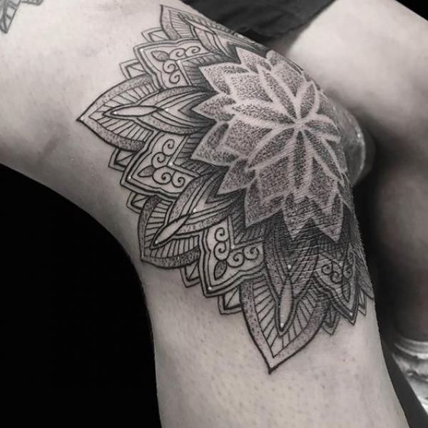 Black and grey mandala dotwork