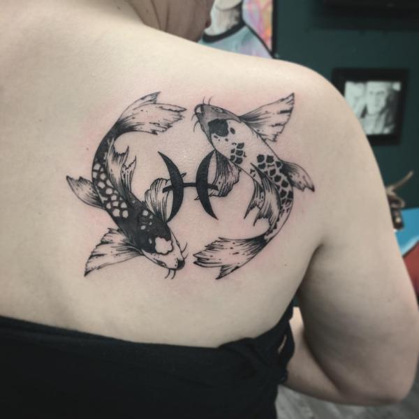 Black and white Pisces Koi Tattoo