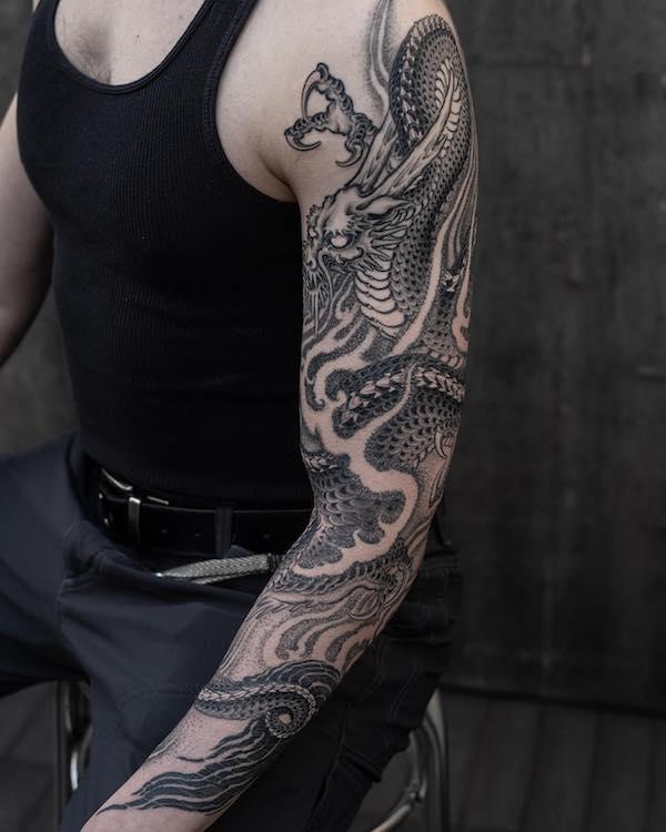 Chinese dragon sleeve tattoo