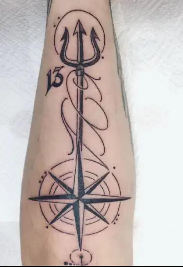 Compass Rose and Trident Tattoo