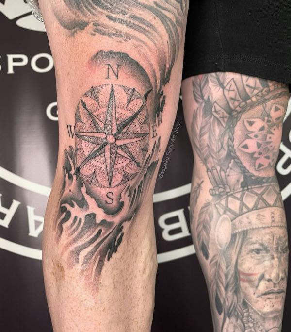 Compass knee tattoo