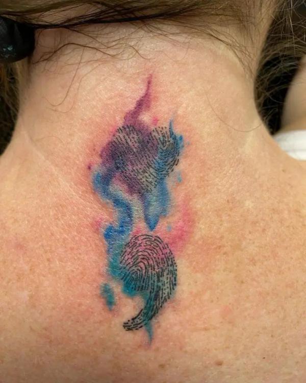 Fingerprint heart semicolon tattoo