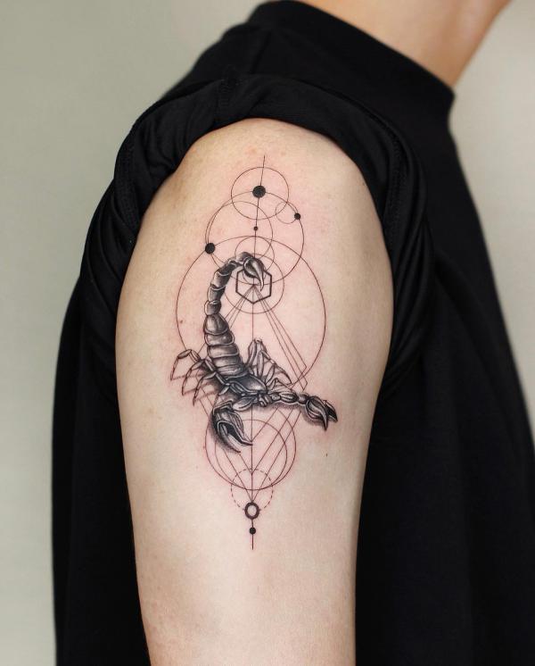 Geometric scorpion tattoo