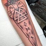 Gungnir spear and runic compass tattoo