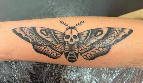 Hawk moth arm tattoo