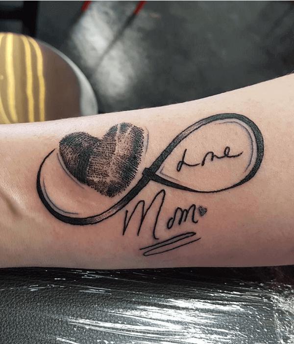 Infinity with fingerprint heart tattoo for Mom
