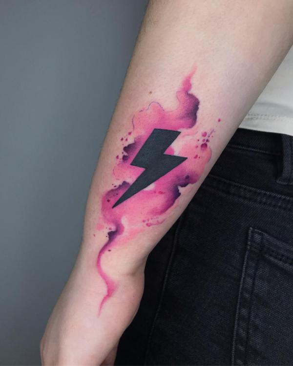 Lightning bolt on watercolor backdrop
