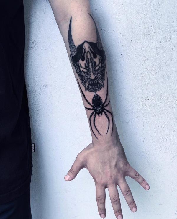 Oni and spider tattoo