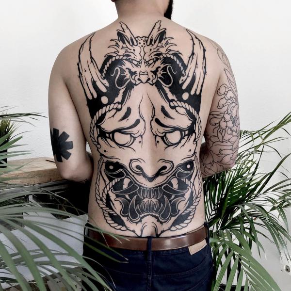 Oni mask drawing tattoo