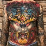 Oni with skulls full body tattoo