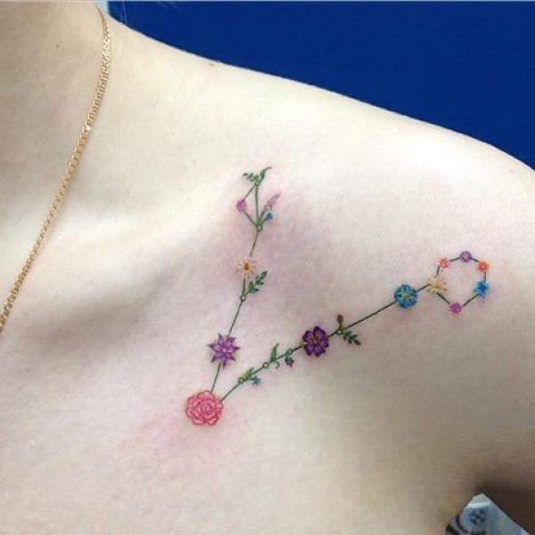 Pisces constellation collarbone tattoo