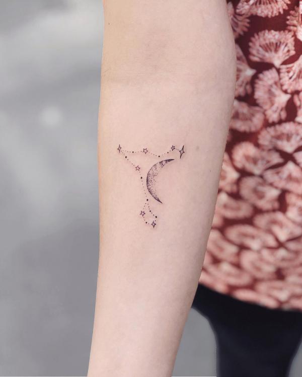 Pisces constellation with stars and moon