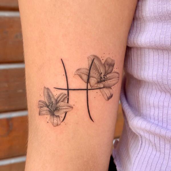 Pisces sign with Flower Tattoo
