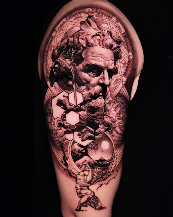Poseidon half sleeve tattoo