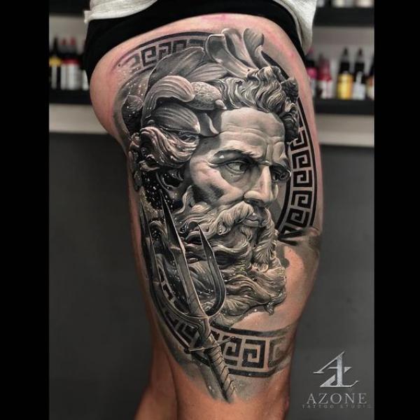 Poseidon thigh tattoo