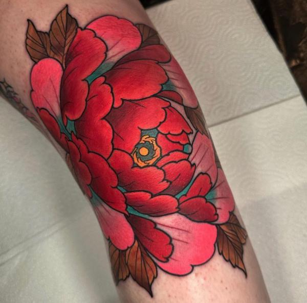 Red peony tattoo