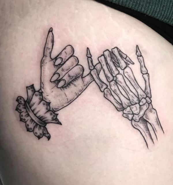 Skeleton hand hooking little finger