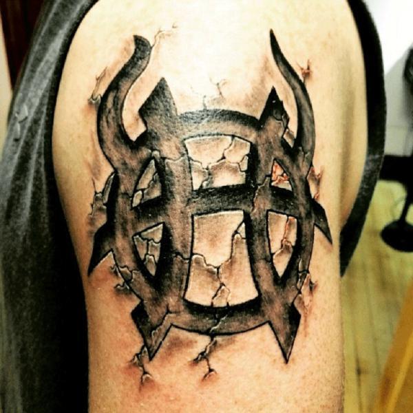 Taurus Pisces glyph on cracked skin