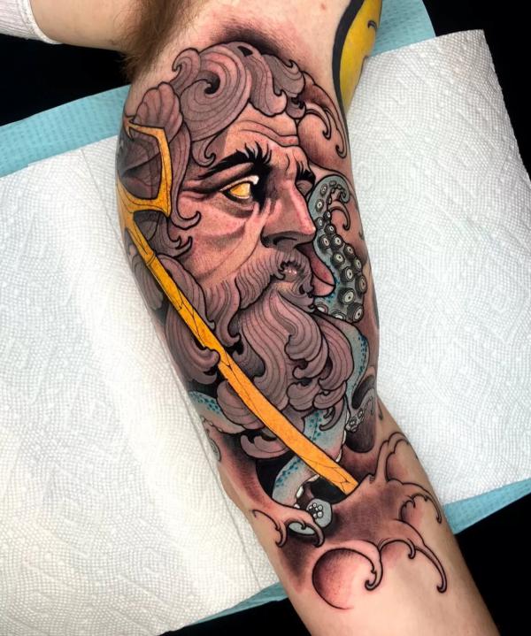 Traditional Poseidon tattoo Old school