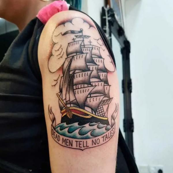 Traditional #Clipper #ship #tattoo on a #sailor from Gree… | Flickr