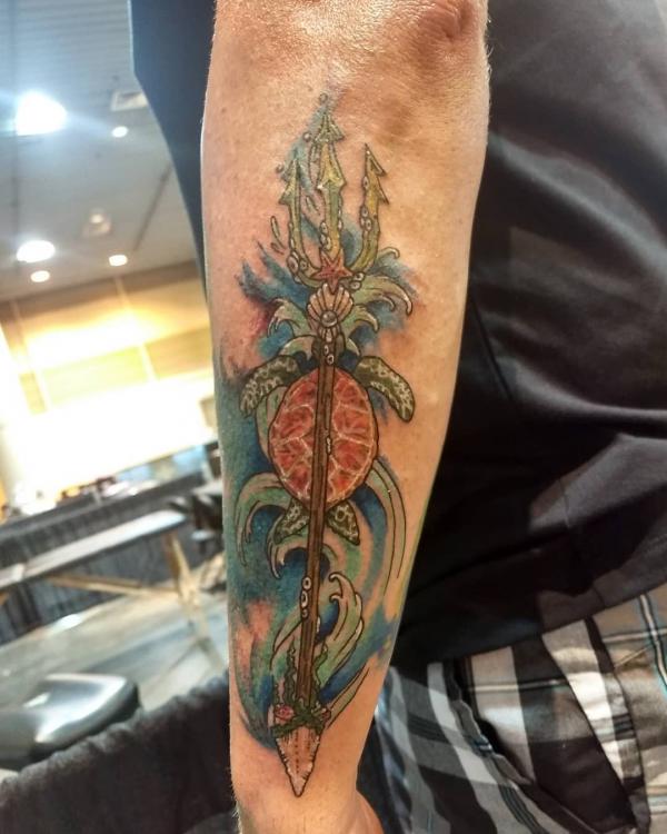 Trident and turtle tattoo