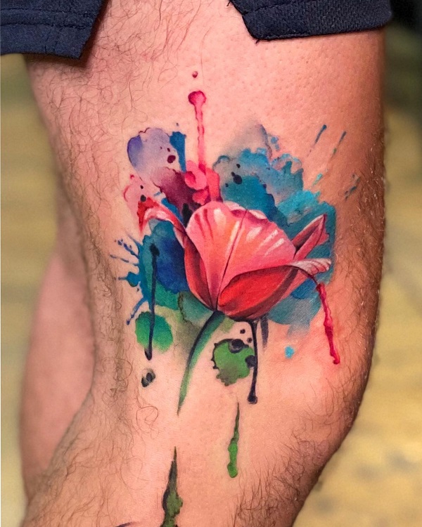 Watercolor Tulip on the side of knee