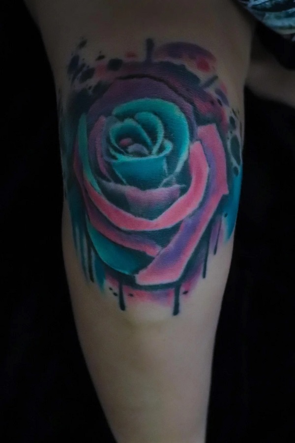 Watercolor rose on knee
