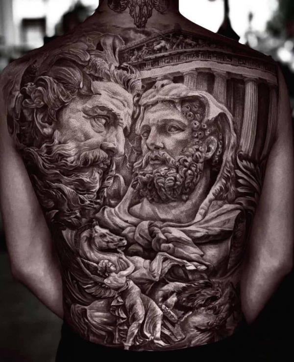 Black and grey realism tattoo idea of greek god zeus #tattoo #tattooid... |  TikTok
