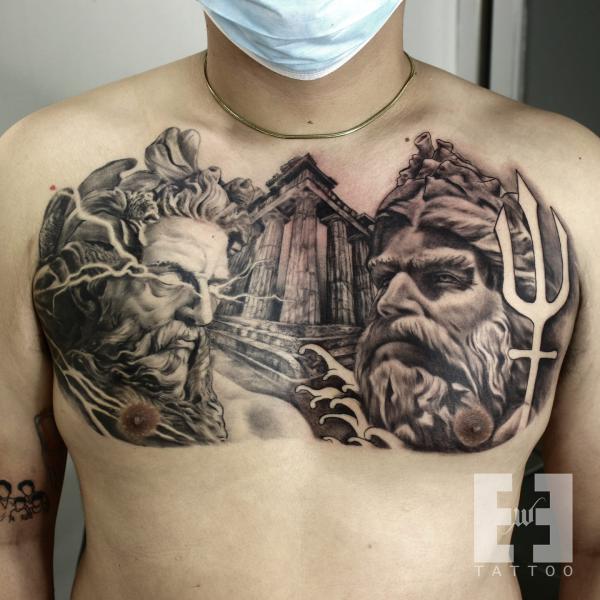 Zeus sculpture tattoo Fayetteville NC | God tattoos, Picture tattoos, Greek  god tattoo