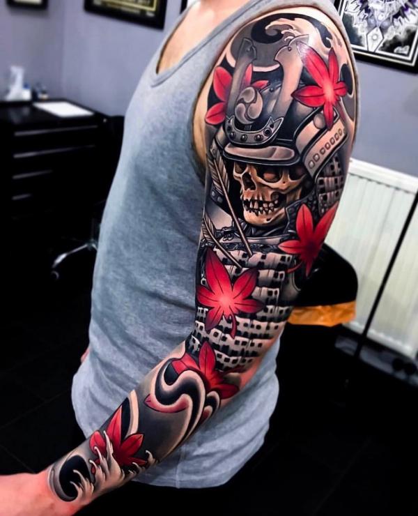 oni mask sleeve tattoo