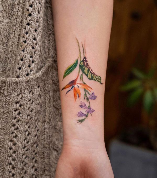 Bird of paradise flower tattoo
