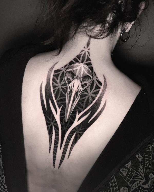 Bird skull with flower of life pattern