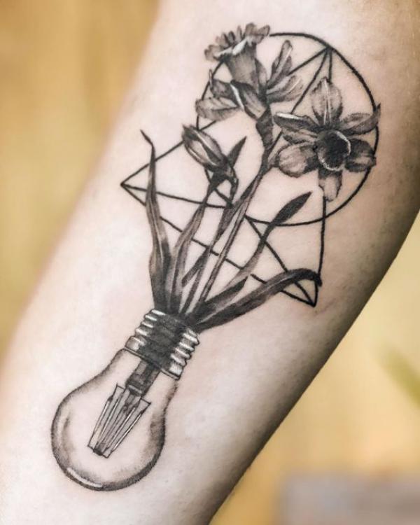Black and grey geometric daffodil in a bulb