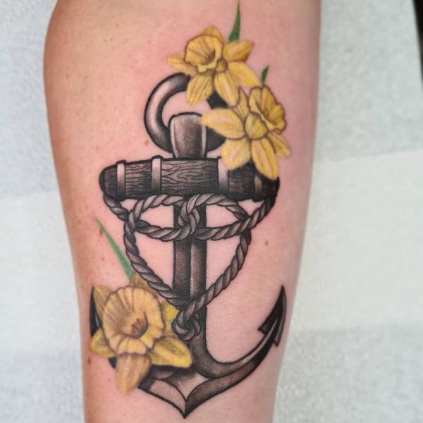 Daffodil and anchor tattoo