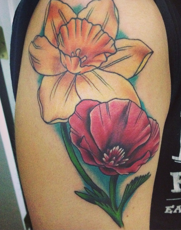 Daffodil and poppy tattoo