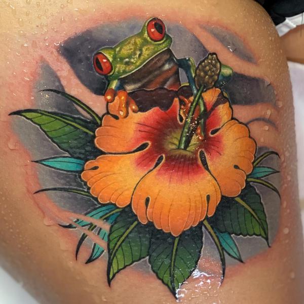 Frog and Hibiscus