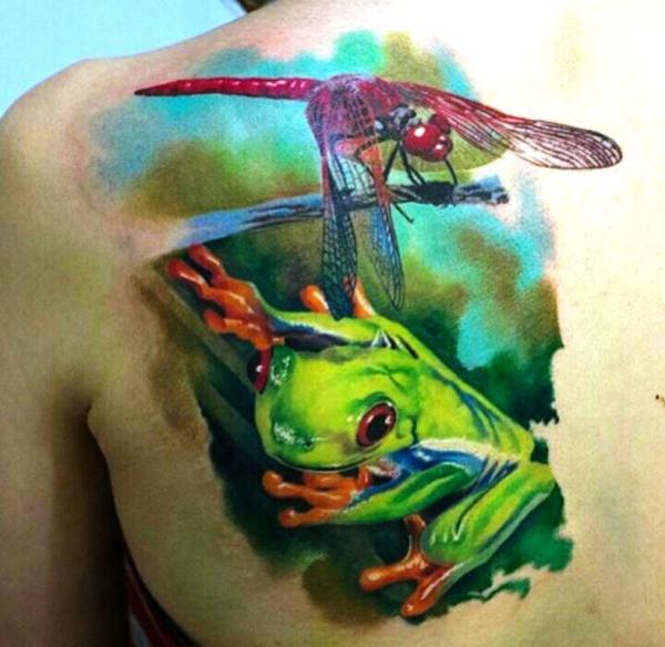 Frog and dragonfly tattoo
