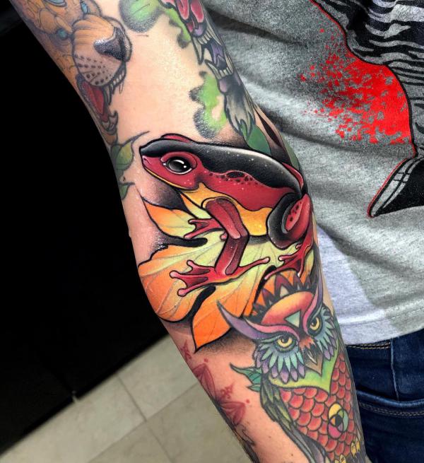 Frog and owl tattoo