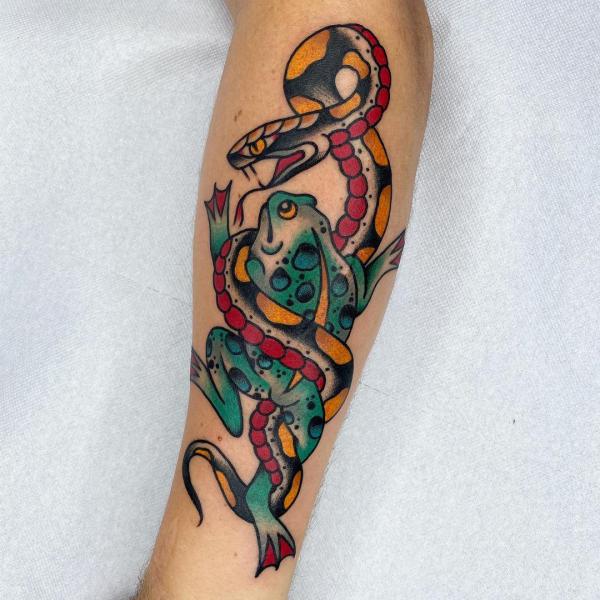 Frog and snake tattoo